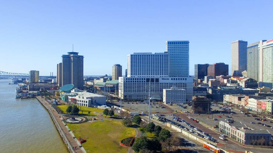 View of New Orleans Warehouse and Arts district, distance cruise port