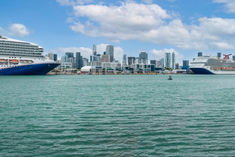 Ships in Port of Miami and cruise terminal
