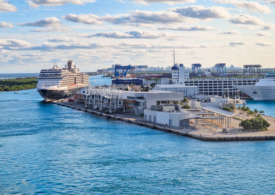 Cruise ship and terminal 25 at Port Everglades in Fort Lauderdale