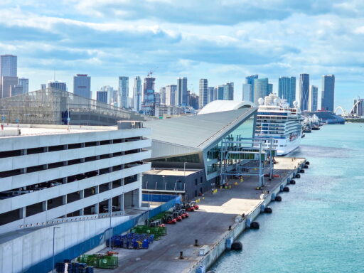 Miami cruise terminals, with two ships in port