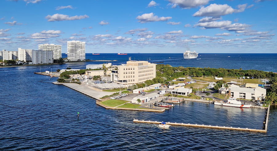 Cruise ship in the distance leaving Port Everglades