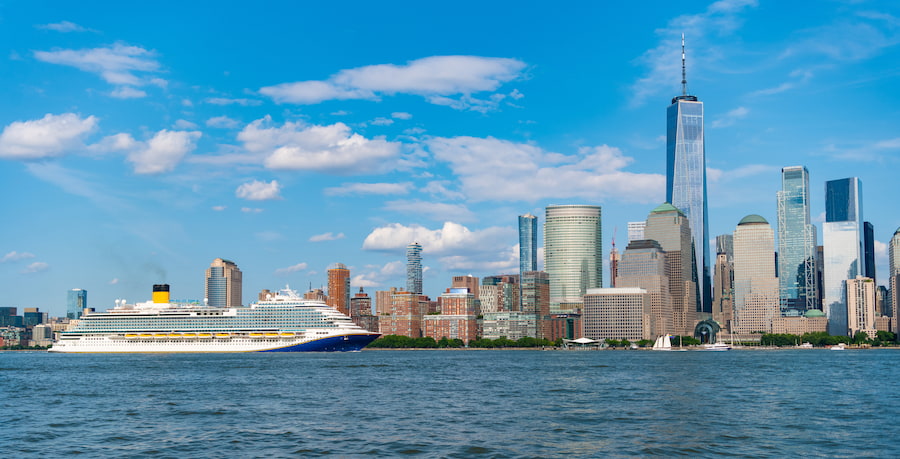 Cruise ship arriving in New York city