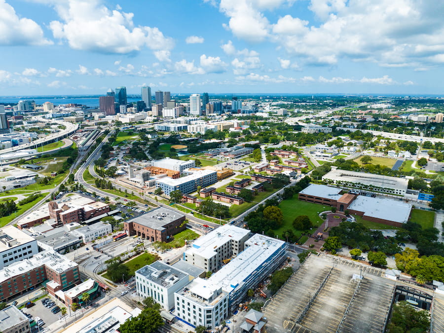 Tampa aerial view, city in Florida