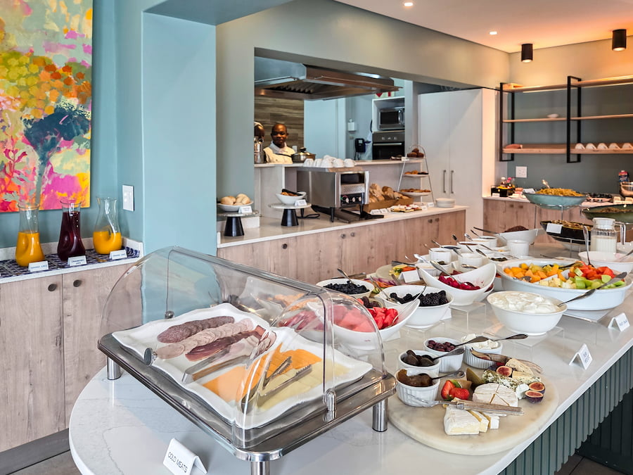 Breakfast fruits, cold meats and juices