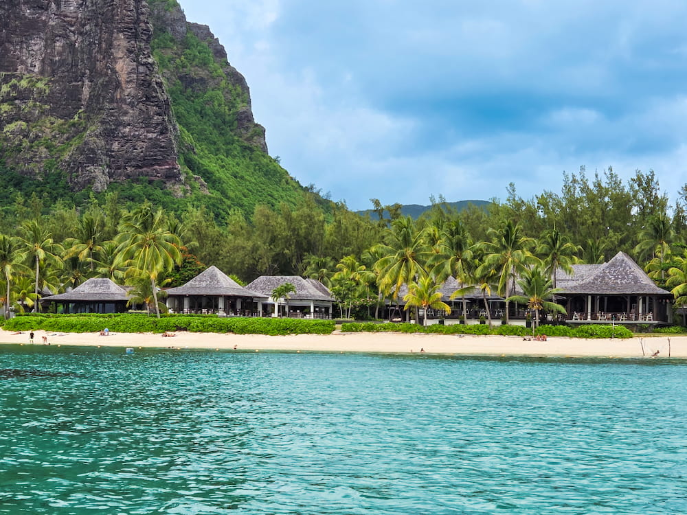 View from ocean at Le Morne mountain and resort