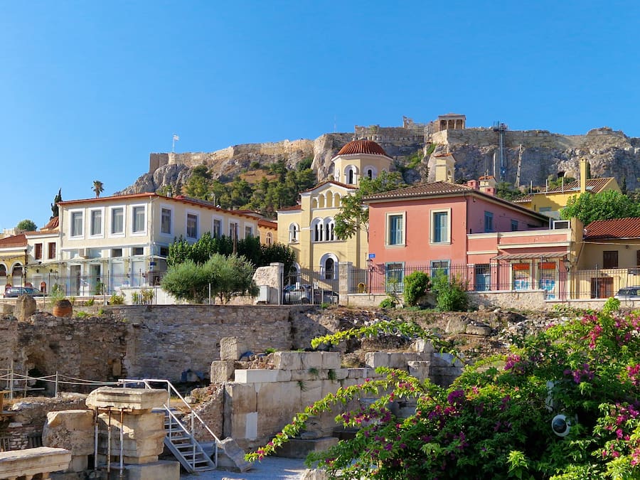 Plaka neighborhood houses in Athens Greece