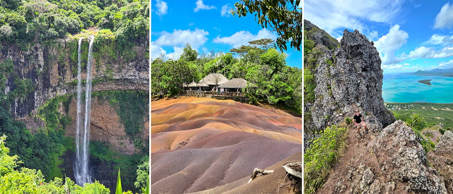 Chamarel waterfall, 7 coloured earth and hike of Le Morne mountain