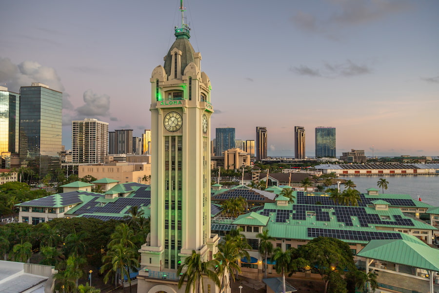 Aloha Tower in Honolulu, located close to the cruise port