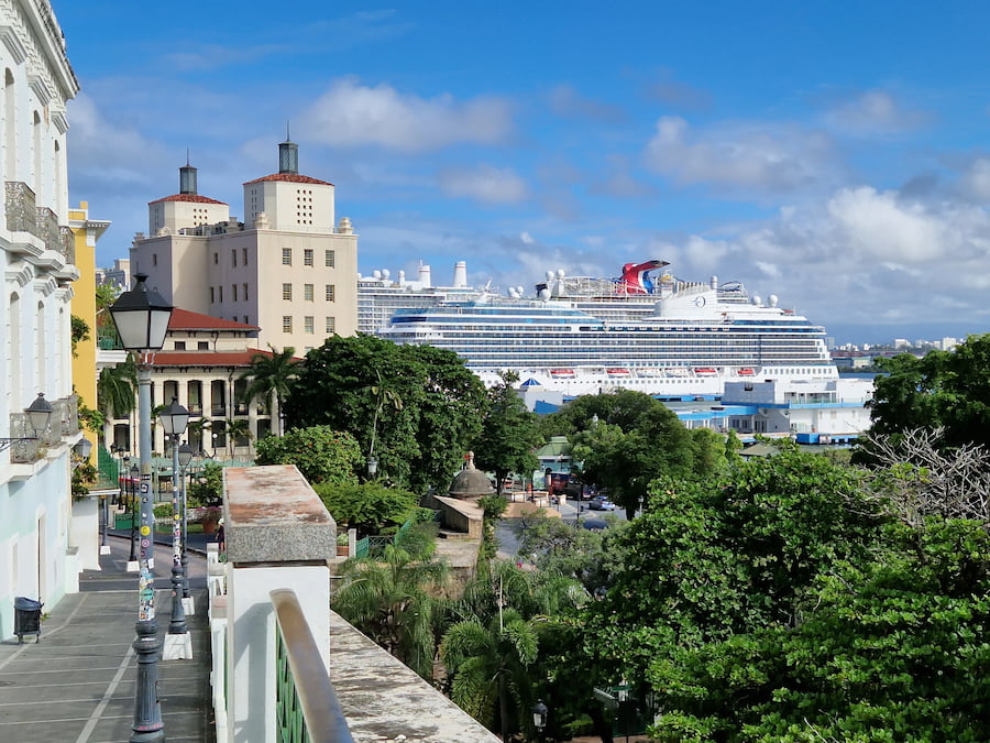 Cruise ships seen from Old Town in San Juan Puerto Rico