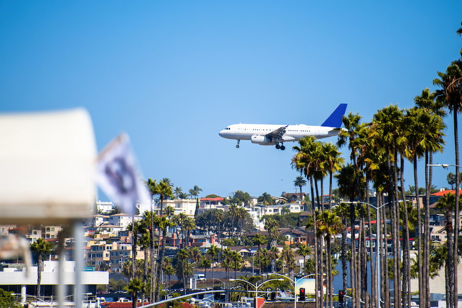 Plane landing at San Diego International Airport